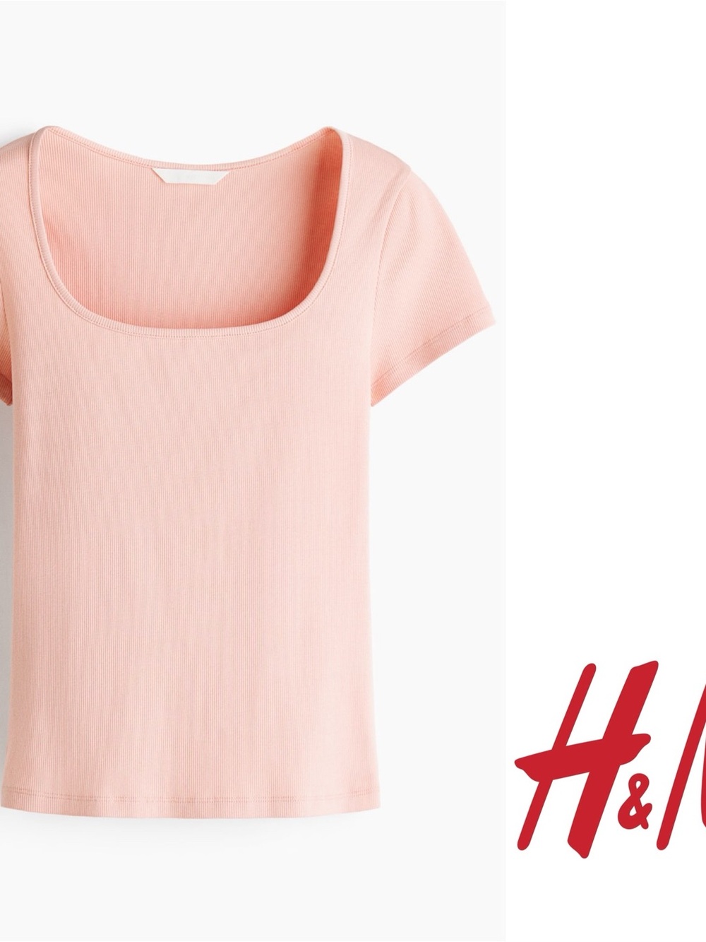 H&M Women's Ribbed Organic Cotton Short Sleeves T-Shirt Top Light Pink Size XL